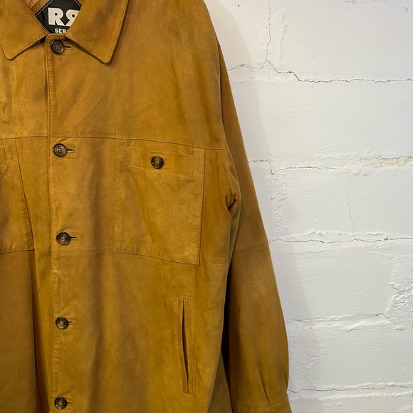 RR Serra Mens Tan Suede Cost 3/4 Length with Pockets Button Closure Lined - Picture 2 of 15